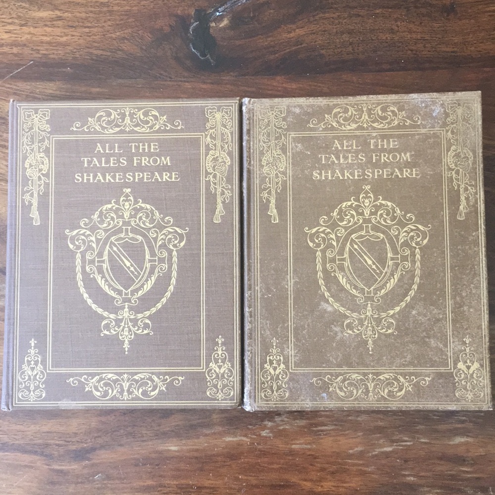 2 Vintage Antique Brown & Gold Books “All the Tales from Shakespeare” 1907-13